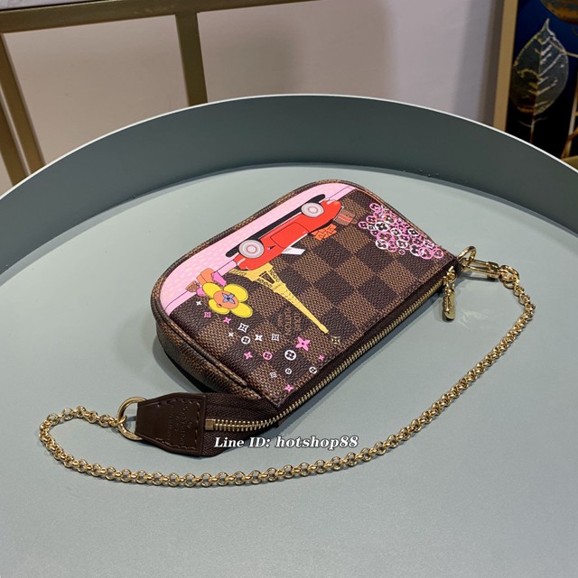 路易威登LV零錢包 M58009 小汽車絲印 Mini Pochette Accessoires手袋 LV老花鏈條零錢包 xxlv2210